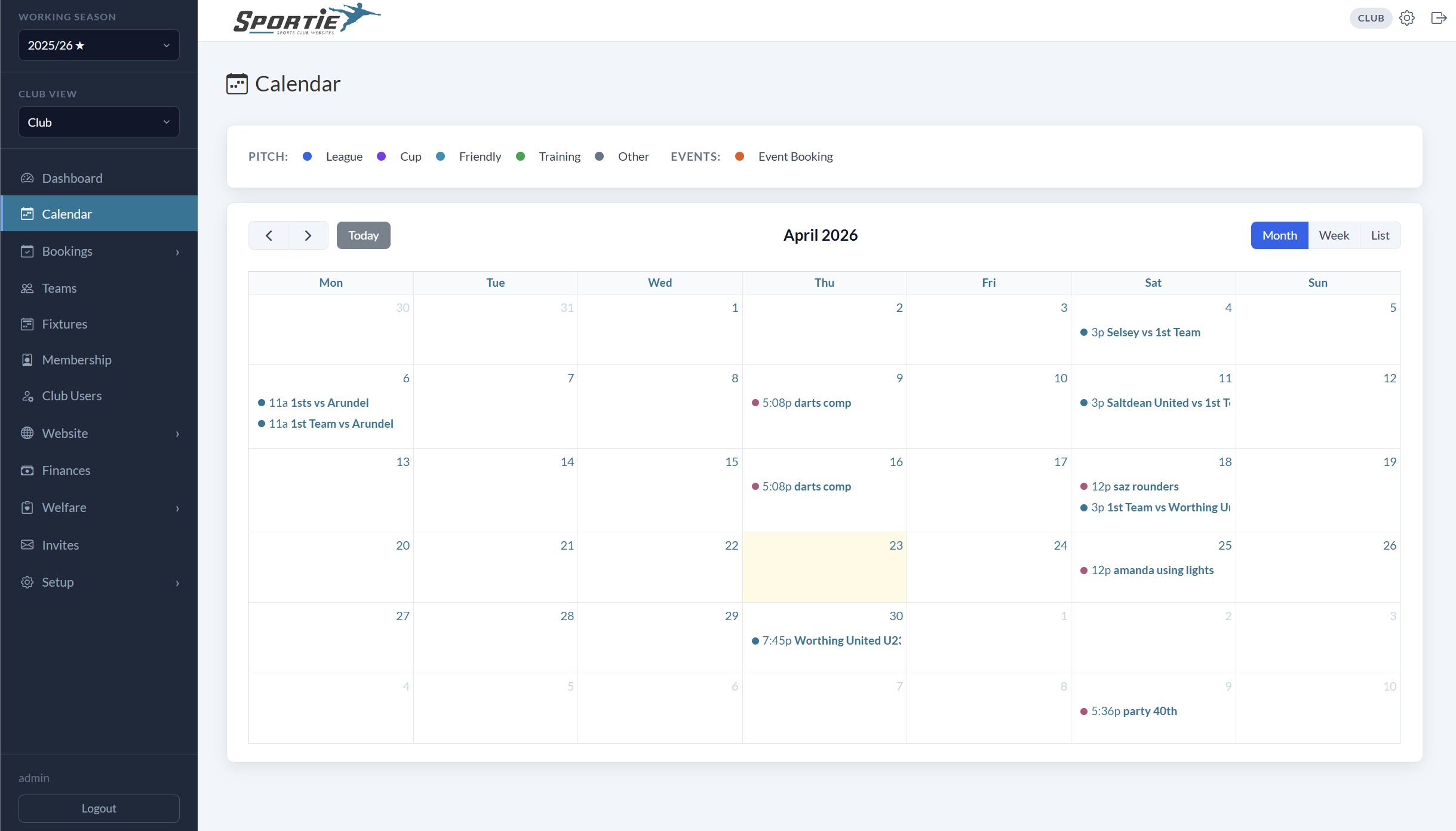 Booking calendar